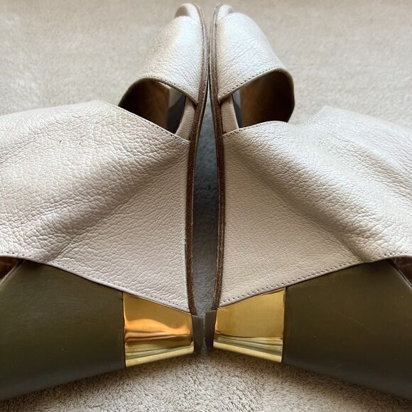 Chloe Estel Tan Leather Wedge Slingback Sandals Gold Accent Women’s EU 38 US 7.5 - Picture 14 of 16